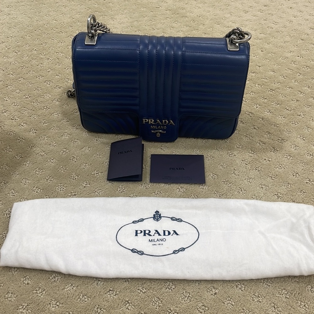 Blue Prada large Diagramme shoulder bag